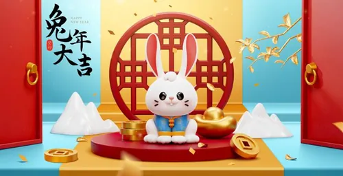 2023年兔年大吉中国新年生肖兔年东方传统节日促销宣传海报招