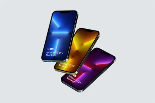 最新苹果手机样机模板素材 Three Iphones 13 Pro V4 Front View