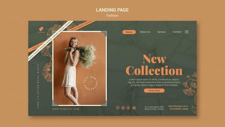 秋季时尚模特森系女装网页落地页促销宣传海报设计PSD模板素材 Fashion model template