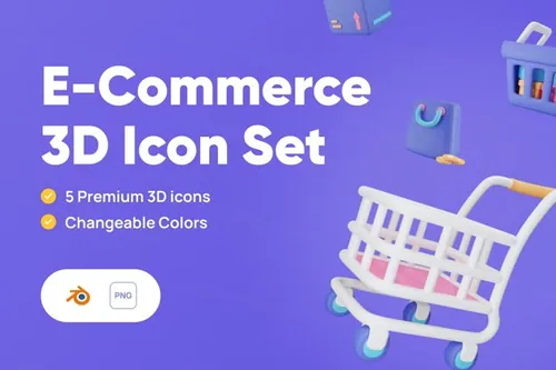 三维渲染卡通电商购物车包裹快递货车3D插画图标素材 E-Co