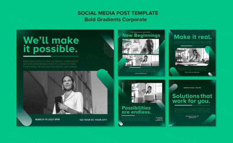 绿色渐变企业职业生涯个人简历秀海报模板 Gradient instagram posts collection