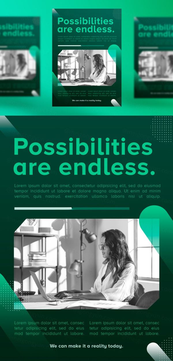 绿色渐变企业职业生涯个人简历秀海报模板 Gradient instagram posts collection