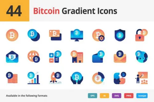 44枚比特币主题渐变矢量图标 Bitcoin Gradient Vector I