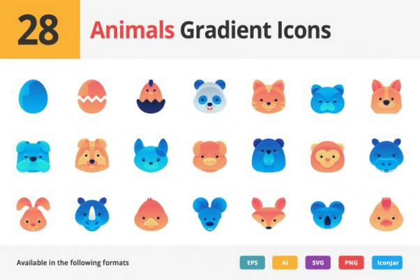 28枚动物图形渐变矢量图标 Animals Gradient Vector Ic