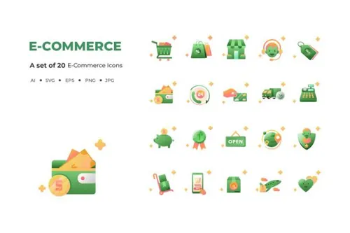 20枚电子商务行业主题矢量图标素材 20 Ecommerce Icon