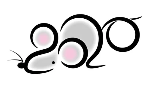 2020新年贺卡清新风格毛笔中国传统风老鼠生效矢量插画1522502