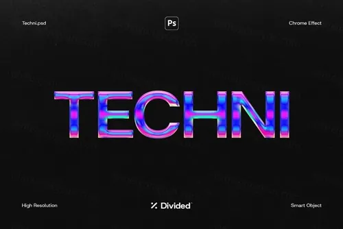 新复古未来主义虹彩镀铬金属效果文字LOGO特效模板 Tech