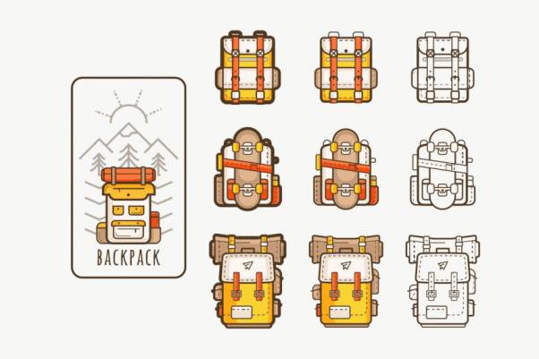 背包客徒步旅行矢量图标 vector icons with backpacks