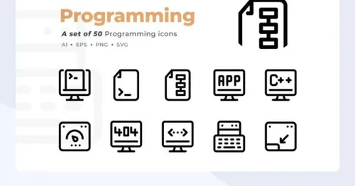 50枚编程开发主题线条图标素材 Smoothline – 50 Pro