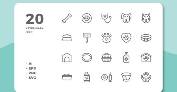 20枚兽医amp;amp;宠物主题线条图标