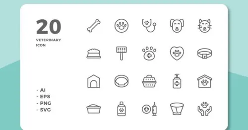 20枚兽医amp;amp;宠物主题线条图标