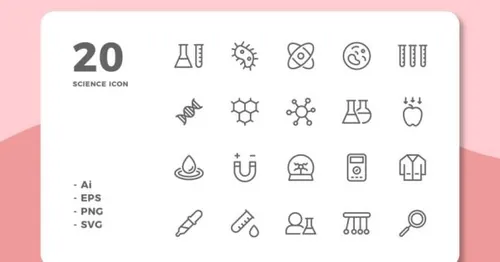 20枚自然科学主题线条图标