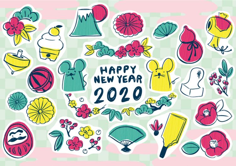 2020新年贺卡清新风格卡通老鼠生效矢量插画1714320