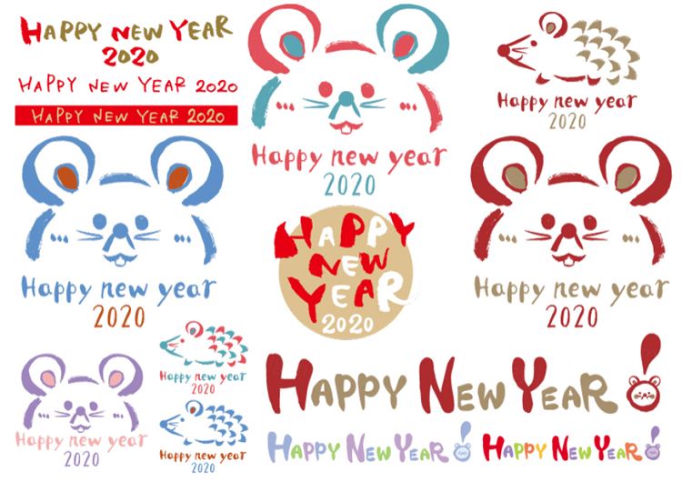 2020新年贺卡清新风格卡通老鼠生效矢量插画1731160