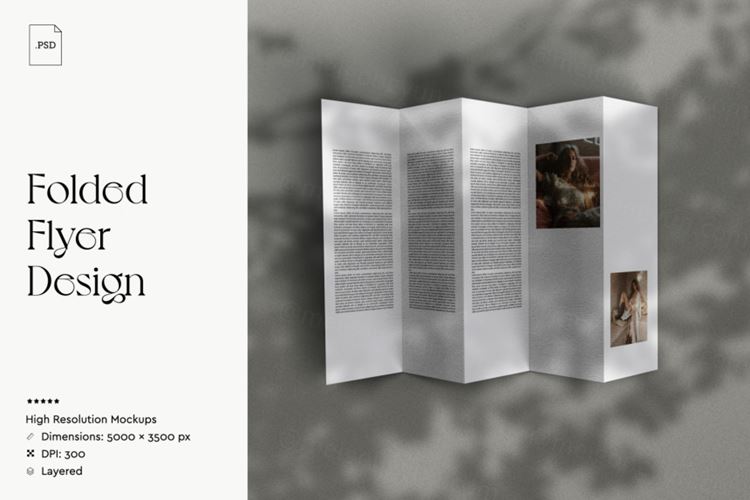 高品质自然光影多种背景折页宣传单设计提案样机模板 Folde