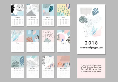 卡通手绘狗年日历台历矢量模板 MGY-3