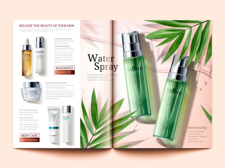 夏日保湿爽肤喷雾面霜水乳化妆品海报模板