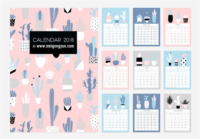 卡通手绘狗年日历台历矢量模板 MGY-4