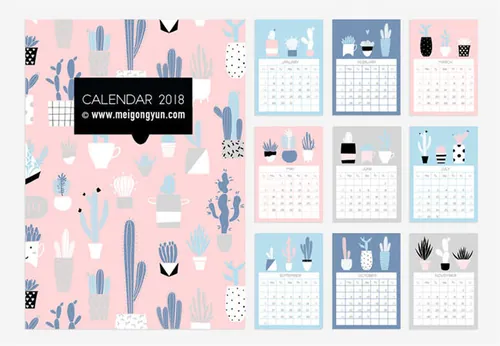 卡通手绘狗年日历台历矢量模板 MGY-4