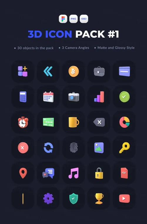 高分辨率三维渲染图标合集包 3D Icon Pack