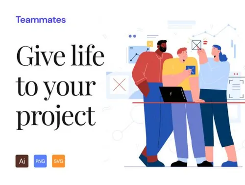 12组漂亮的团队协作IT场景商业插画素材 Teammates Illustrat