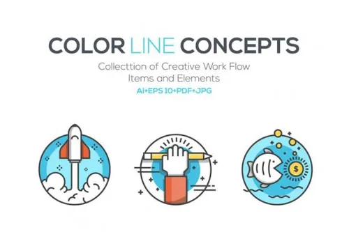 彩色线条时尚简约扁平化矢量图标icon合集color line concepts