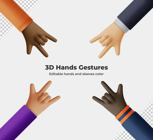卡通三维立体手势设计装饰素材 3d cartoon hand gesture rendering