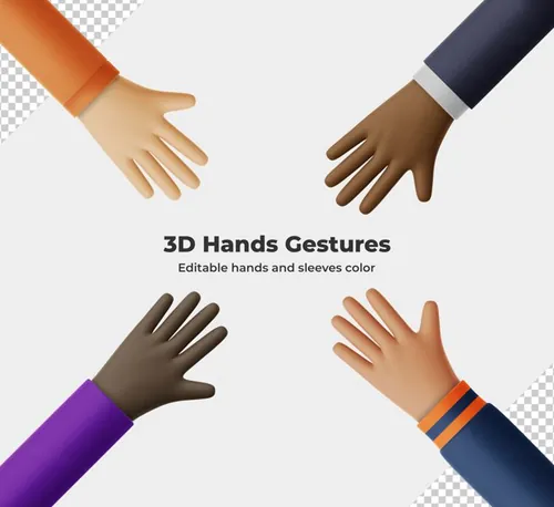 卡通三维立体手势设计装饰素材 3d cartoon hand gesture rendering