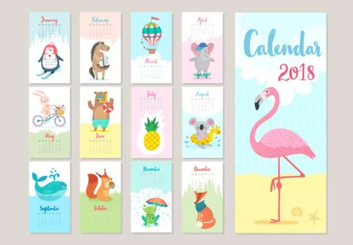 卡通手绘狗年日历台历矢量模板 MGY-5