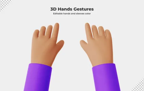 卡通三维立体手势设计装饰素材 3d cartoon hand gesture rendering