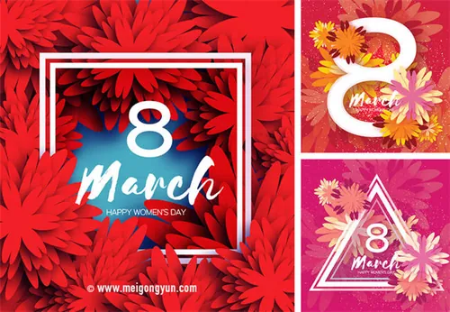 三八妇女节女人节矢量花纹海报Happy Women\'s Day