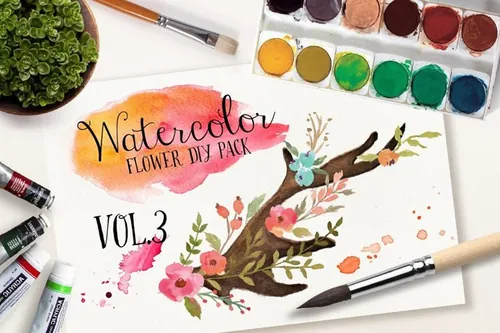 手绘水彩花卉DIY设计素材 50Off-Watercolor