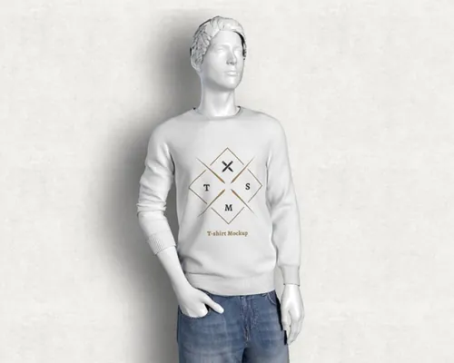 男士长袖针织衫模型PSD贴图模板Free Long Sleeves T-Shirt Mockup