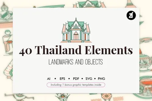 40款泰国地标元素矢量图标素材 40 Thailand elements wit