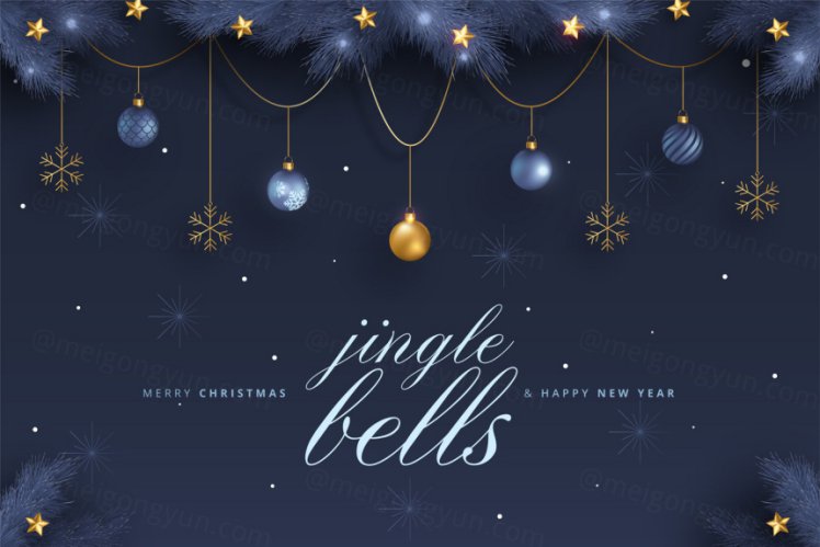 深蓝金色系列圣诞节装饰新年促销海报EPS矢量模板素材