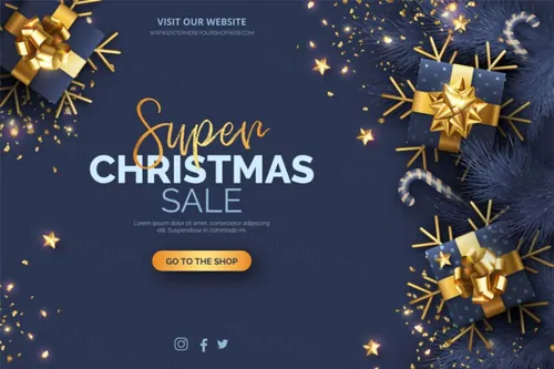 深蓝金色系列圣诞节装饰新年促销海报EPS矢量模板素材