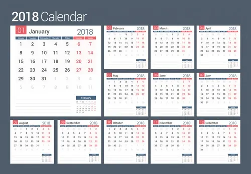 卡通手绘狗年日历台历矢量模板 MGY-6