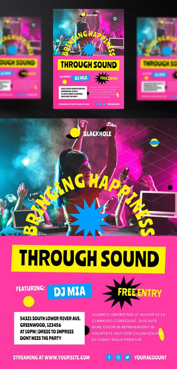 欧美酒吧迪厅音乐DJ电音新媒体宣传海报概念文字版式PSD模板 DJ music social media