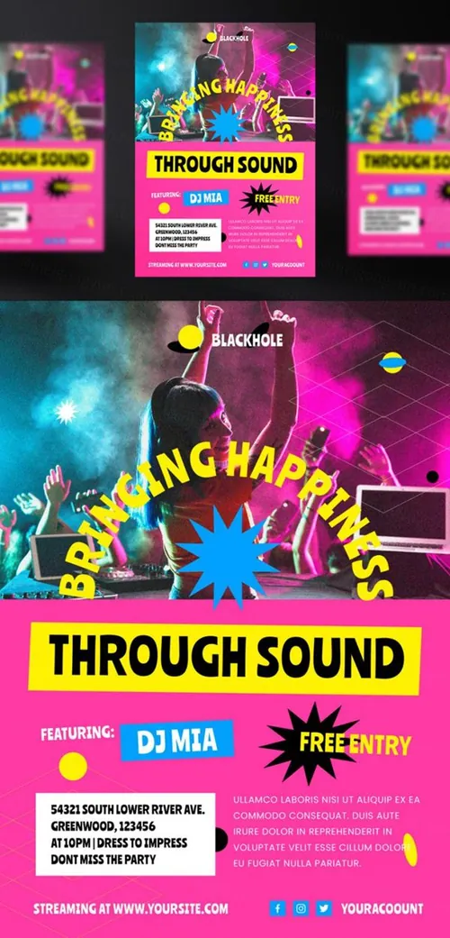 欧美酒吧迪厅音乐DJ电音新媒体宣传海报概念文字版式PSD模板 DJ music social media