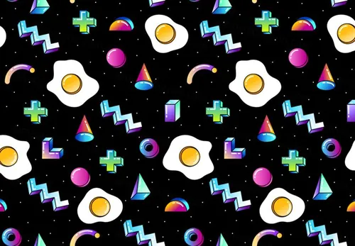 80~90年代孟菲斯风格复古抽象几何形状无缝拼接图案