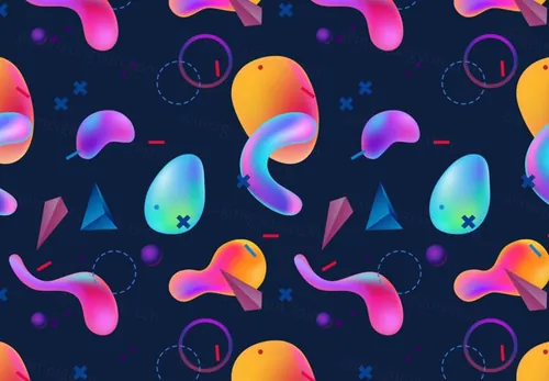 80~90年代孟菲斯风格复古抽象几何背景流体渐变形状无缝拼接图案