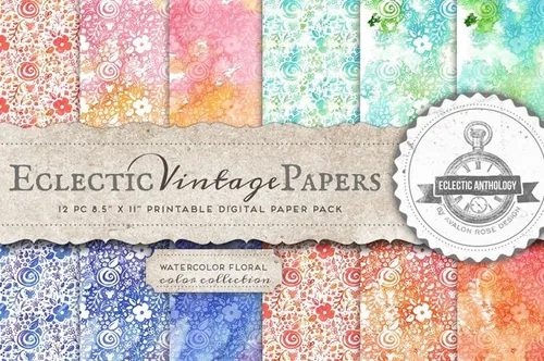 手绘水彩花卉背景设计素材Watercolor Floral Printable Papers