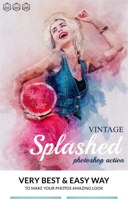 复古水彩飞溅绘画效果照片后期处理ps动作