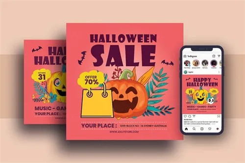 万圣节节日促销海报模板和推广素材 Halloween Festival Flyer  Instagram