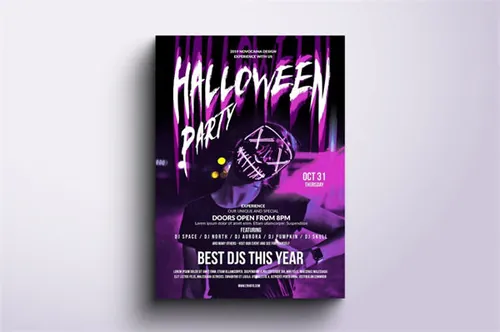 万圣节迷幻音乐深夜派对活动海报设计模板v3 Halloween Party Poster