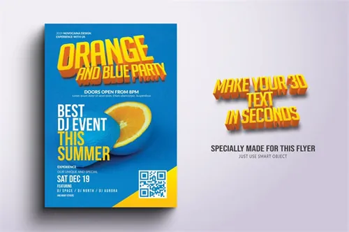 橙色派对活动海报传单设计模板 Orange Party Flyer amp;amp; Poster