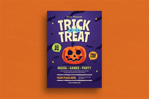 万圣节不给糖就捣乱主题活动海报传单设计模板 Halloween Trick or Treat