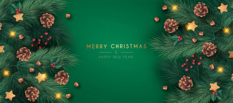 绿色金色经典配色圣诞节促销海报贺卡矢量模板素材 Christmas sale banner template