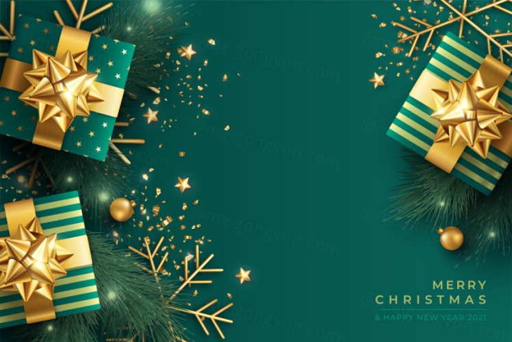 绿色金色经典配色圣诞节促销海报贺卡矢量模板素材 Christmas sale banner template