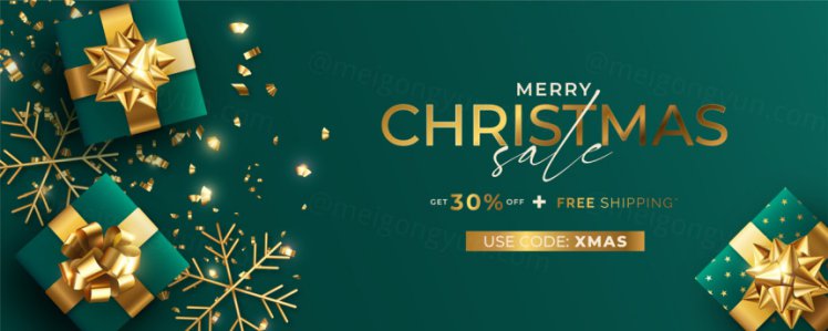 绿色金色经典配色圣诞节促销海报贺卡矢量模板素材 Christmas sale banner template